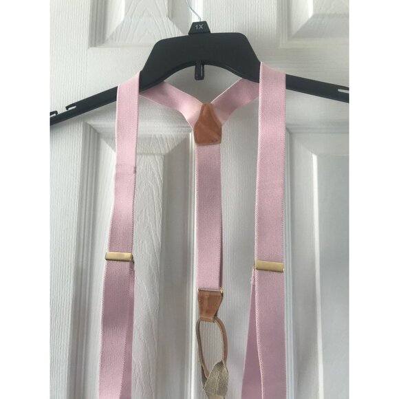 Vintage Pink Suspenders Leather Elastic Braces Gold Tone Hardware - Picture 4 of 9